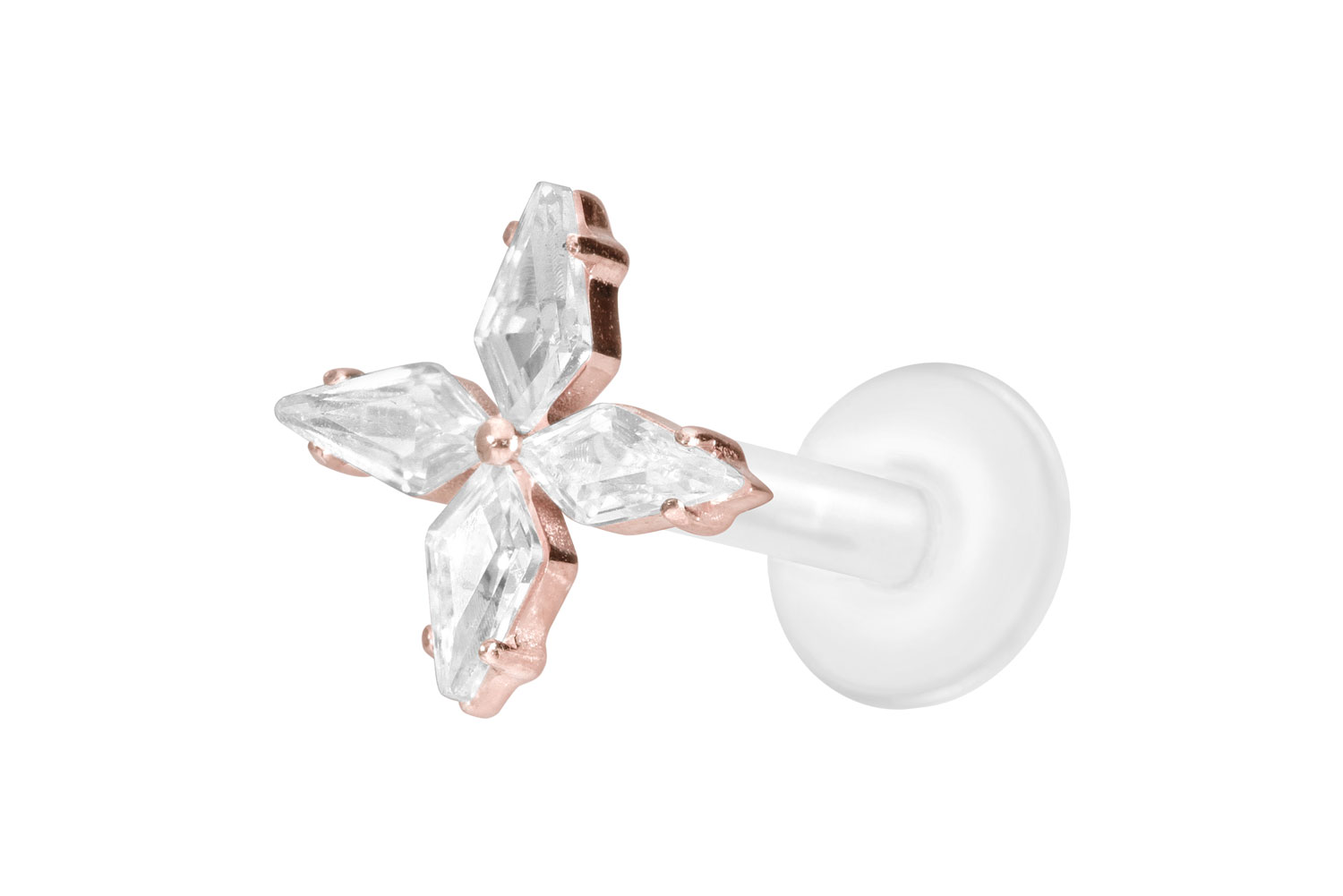 PTFE Labret Piercing mit Innengewinde + Titan-Aufsatz KRISTALLSTERN